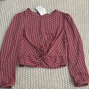 Lily White Pink Puff Sleeve Crop Blouse